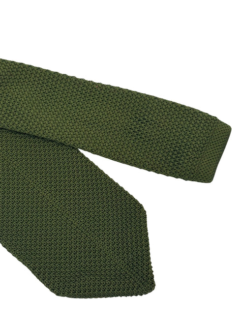 khaki army green knitted tie with classic 8cm pointed end